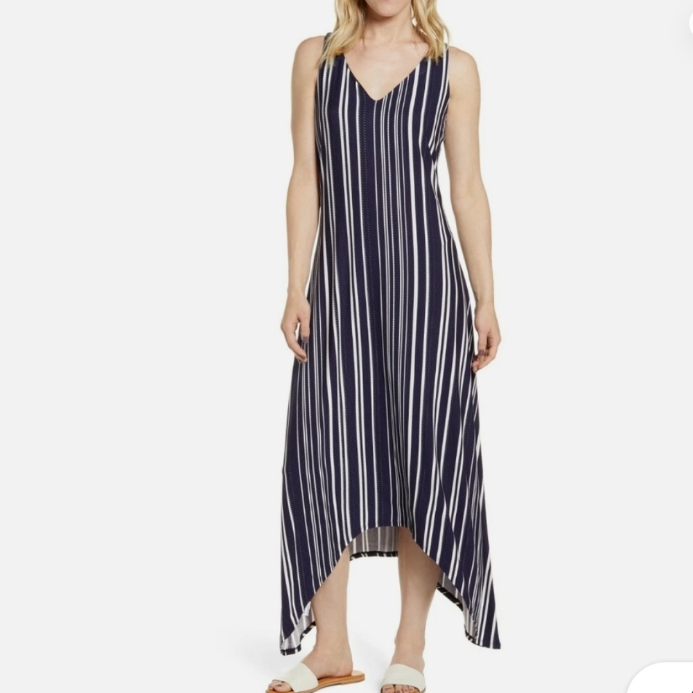 Tommy Bahama Anoche Sleeveless Stripe  Shift Hi-Low Maxi Dress New With Tags Med